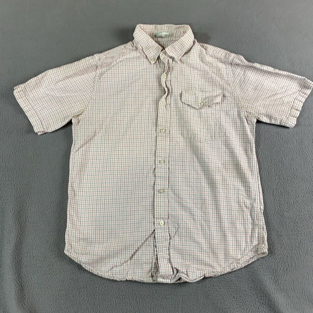 Criquet Shirt Mens Small White Check Short Sleeve Button Up Organic Cotton